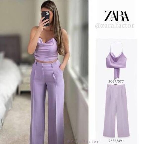Zara Purple Full Length Pants M NWT - Picture 4 of 11